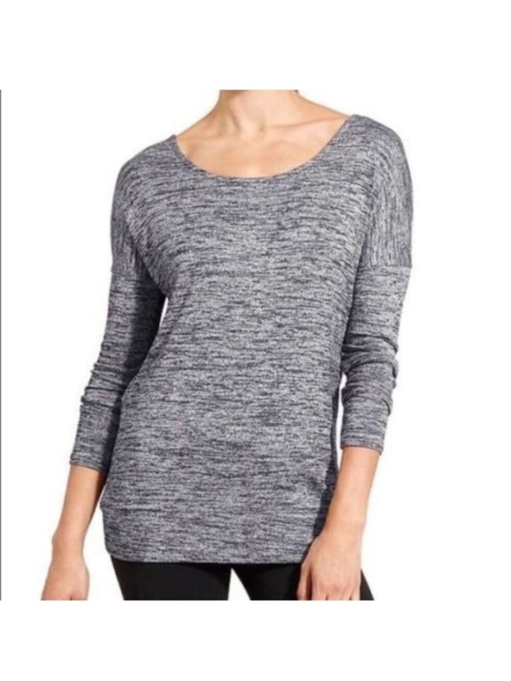 Athleta women's medium heather grey‎ pose layered pullover open back long sleeve - Picture 2 of 10